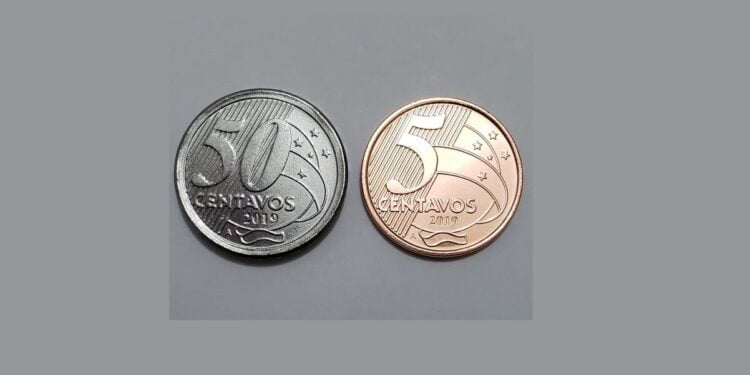moeda de 5 e 50 centavos