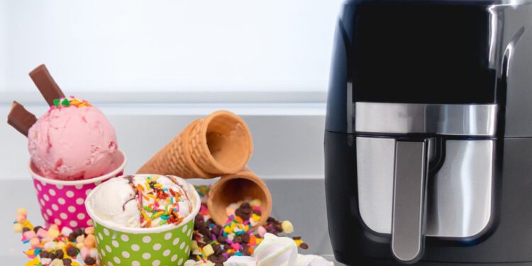 Sorvete na Air Fryer com bolo e marshmallow
