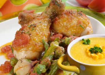 frango com quiabo e polenta