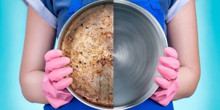 limpar panela com crosta de sujeira