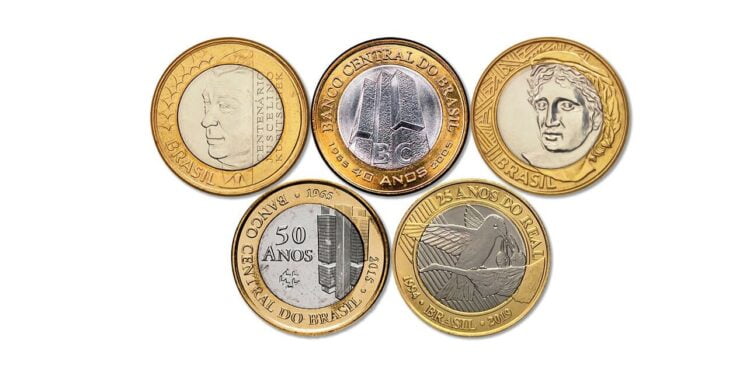 5 moedas de 1 real comemorativas