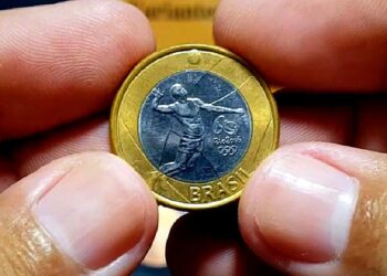 moeda das Olimpíadas com pequeno erro