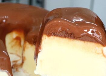 sorvete pudim cremoso com ganache