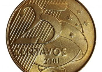Moeda de 25 centavos de 2001 com reverso duplo