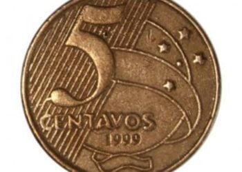 Moeda de 5 centavos 1999 com defeito