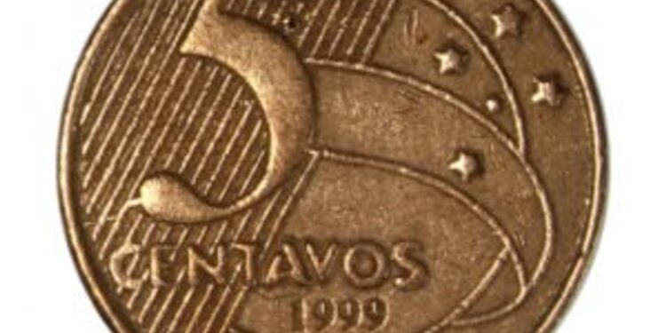 Moeda de 5 centavos 1999 com defeito