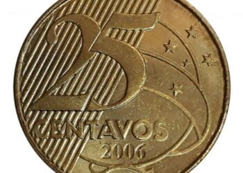 Moeda de 25 centavos com erro valioso