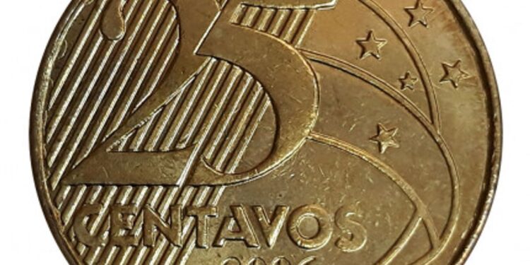 Moeda de 25 centavos com erro valioso